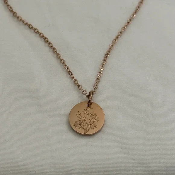 Aster Rose Gold Stainless Steel September Birth Flower Necklace Mother’s Day - Picture 1 of 8